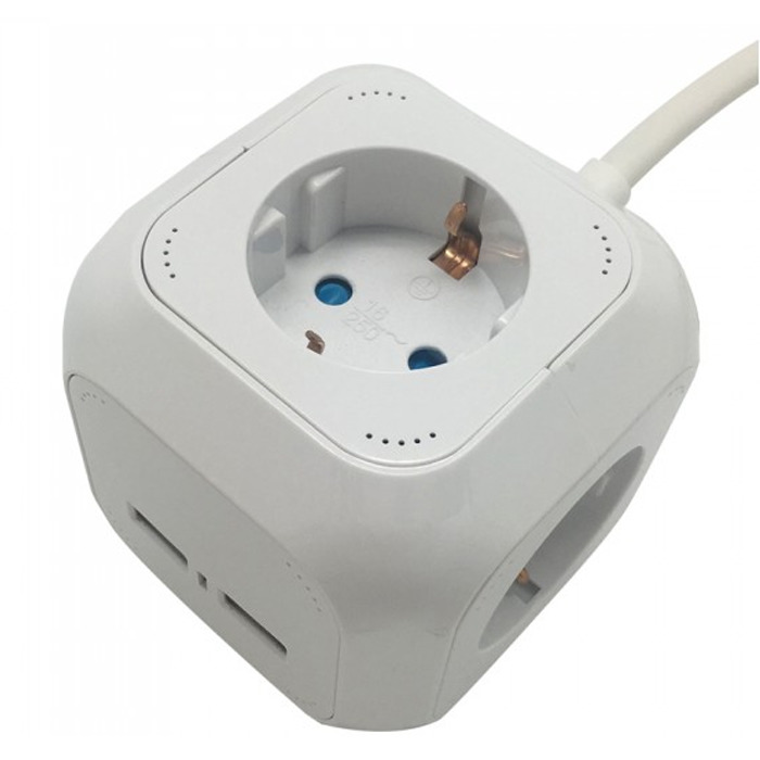 Πολύπριζο Κύβος 4 Θέσεων με 2 Θύρες USB & Καλώδιο 3G1.5mm2 και 1.4m 8800