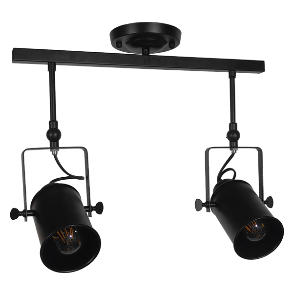Vintage Φωτιστικό Οροφής Δίφωτο Μαύρο Μεταλλικό Ράγα GloboStar HOLLYWOOD 01154