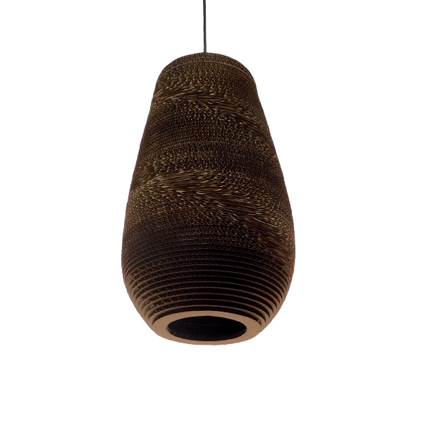 Vintage Κρεμαστό Φωτιστικό Οροφής Μονόφωτο 3D από Επεξεργασμένο Σκληρό Καφέ Χαρτόνι Καμπάνα Φ25 GloboStar IKARIA 01294