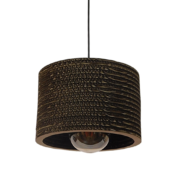 Vintage Κρεμαστό Φωτιστικό Οροφής Μονόφωτο 3D από Επεξεργασμένο Σκληρό Καφέ Χαρτόνι Καμπάνα Φ30 GloboStar PAROS 01290