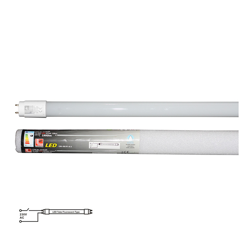LED ΛΑΜΠΑ ΓΥΑΛΙΝΗ T8 120cm 18W 230V ΜΟΝΗΣ ΤΡΟΦΟΔΟΣΙΑΣ ΨΥΧΡΟ