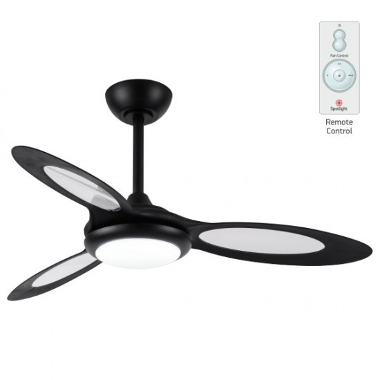 Ανεμιστήρας Οροφής Με Τρία Πτερύγια Σε Μαύρο Χρώμα Και Τηλεχειριστήριο - LED 24W Spotlight