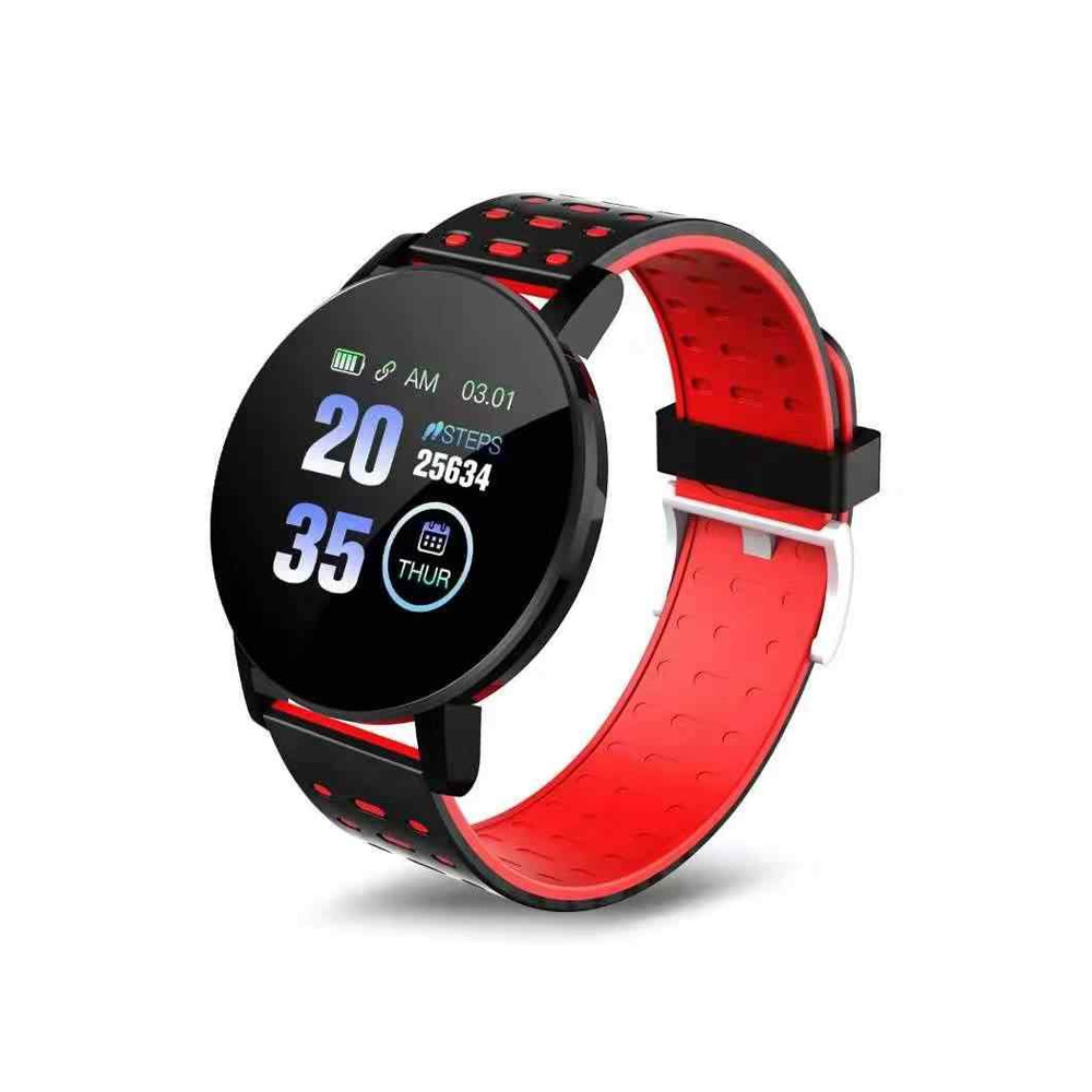 Smartwatch No brand 119 Plus, 44mm, Bluetooth, IP67, Μαύρο Κόκκινο χρώμα