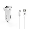 Φορτιστής αυτοκινήτου DeTech, DE-C01M, 5V/2.4A, 12/24V, Με Micro USB καλώδιο, 2 x USB, Λευκό