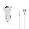 Φορτιστής αυτοκινήτου DeTech, DE-C01C, 5V/2.4A, 12/24V, Με Type-C καλώδιο, 2 x USB, Λευκό