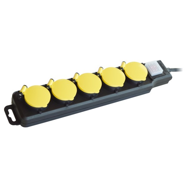 Spotlight 7019 Μαύρο Πολύπριζο 5 Θέσεων Σούκο Με Καλώδιο 1,5 Μέτρα Με Διακόπτη IP44