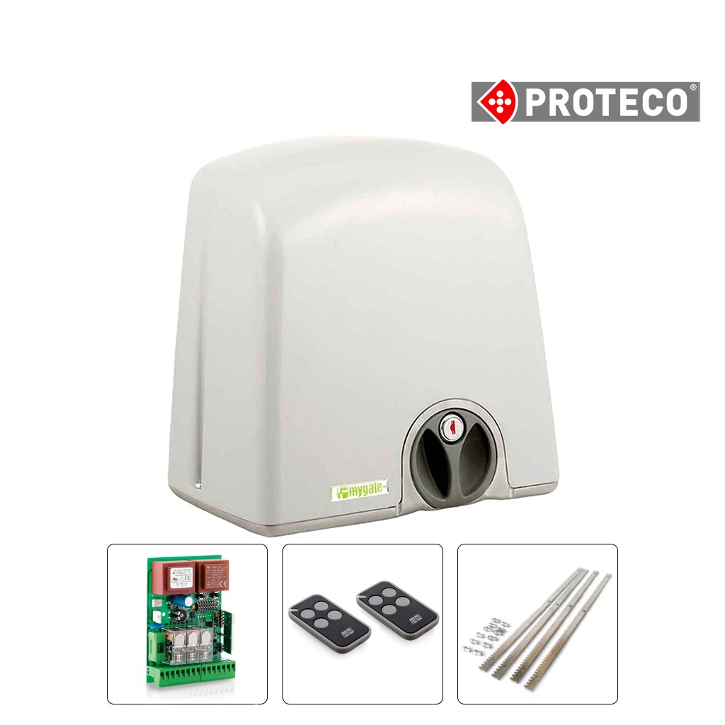PROTECO Strike 8 Kit Μοτέρ Συρόμενης Γκαραζόπορτας έως 800kg με Πλακέτα, 2 Κοντρόλ και 4m Κρεμαγιέρα