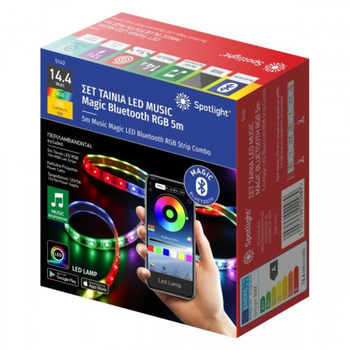 5m ΤΑΙΝΙΑ LED ΑΥΤΟΚΟΛΛΗΤΗ 12V DC 14.4W/m 60LED/m MUSIC MAGIC BLUETOOTH RGB / ΕΝΑΛΛΑΓΗΣ ΧΡΩΜΑΤΩΝ